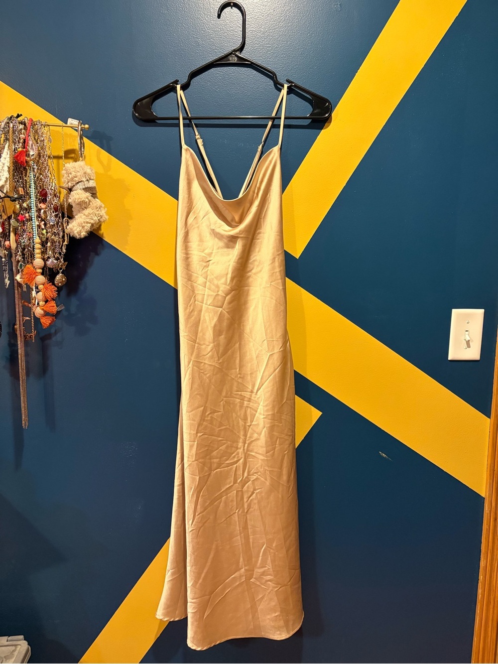 Show Me Your MuMu Champagne Satin Midi Slip Dress EUC